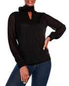 Belldini Tie Neck Sheer Sleeve Top