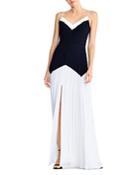Aidan By Aidan Mattox Pleated Color-blocked Gown