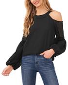 Cece Clip Dot Cold Shoulder Top