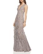 Bcbgmaxazria Plunge V-neck Lace And Ruffle Gown