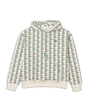 Lacoste L!ve Cotton Fleece Monogram Logo Print Loose Fit Hoodie