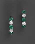 Emerald And Diamond Huggie Hoop Earrings In 14k White Gold
