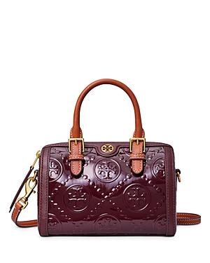 Tory Burch T Monogram Patent Leather Embossed Mini Barrel Bag