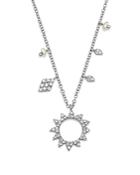 Meira T 14k White Gold Diamond Sunburst Necklace With Cultured Freshwater Pearls And Diamonds, 18