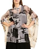Marina Rinaldi Favilla Sheer Graphic Silk Oversized Shirt