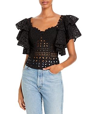 Charo Ruiz Ibiza Belle Ruffle Sleeve Eyelet Top