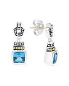 Lagos 18k Gold And Sterling Silver Caviar Color Drop Earrings With Swiss Blue Topaz