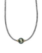 Lagos 18k Gold And Sterling Silver Luna Cultured Freshwater Black Pearl Single Station Necklace, 16