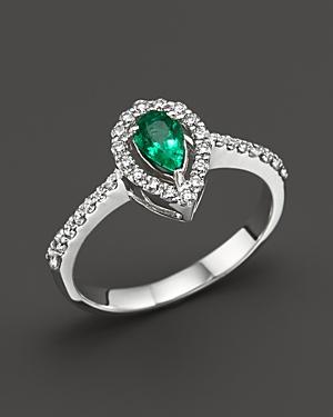 Emerald And Diamond Pear Shape Ring In 14k White Gold