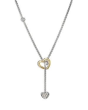 David Yurman Sterling Silver & 18k Yellow Gold Cable Collectibles Heart Y Necklace With Diamonds, 21