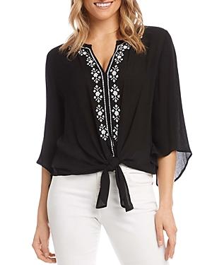 Karen Kane Embroidered Tie Hem Top