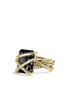 David Yurman Cable Wrap Ring With Black Onyx & Diamonds In Gold