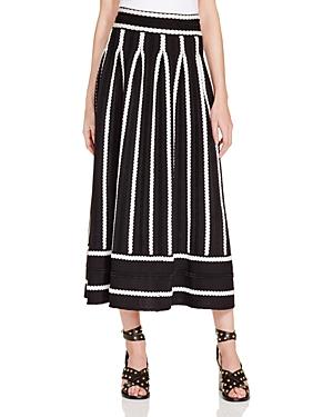 Maje Jamais Striped Midi Skirt
