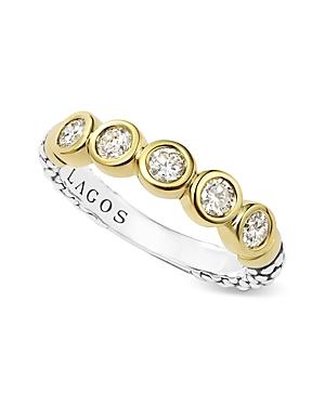 Lagos Sterling Silver And 18k Gold Five Diamond Stacking Ring