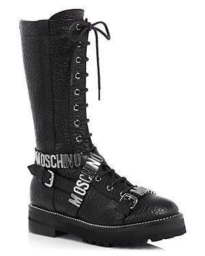Moschino Lu Logo Buckle Lace Up Boots