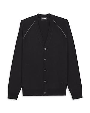The Kooples Wool Leather Piped Button Cardigan