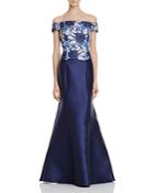 Adrianna Papell Off-the-shoulder Lace Bodice Gown