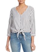 Three Dots Striped Gauze Tie-front Top