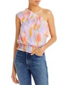 Aqua Abstract Print One Shoulder Top - 100% Exclusive
