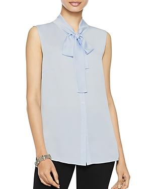 Misook Tie-neck Crepe De Chine Blouse