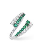 Bloomingdale's Emerald & Diamond Bypass Ring In 14k White Gold - 100% Exclusive