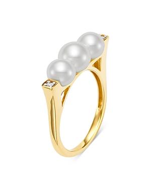 Mastoloni 18k Yellow Gold Cultured Freshwater Pearl And Diamond Deco Ring