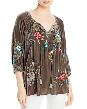 Johnny Was Gen Velvet Embroidered Peasant Top