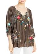 Johnny Was Gen Velvet Embroidered Peasant Top