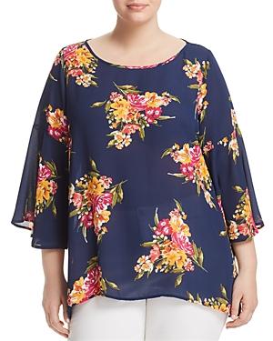 Status By Chenault Plus Floral-print Bell-sleeve Top