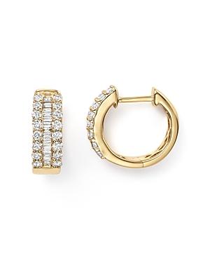 Diamond And Baguette Hoop Earrings In 14k Yellow Gold, .85 Ct. T.w.