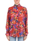 The Kooples Summer Night Floral Print Silk Shirt