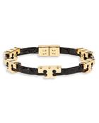 Tory Burch Serif-t Embossed Leather Stack Bangle Bracelet