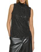 Dkny Sequin Mock Neck Sleeveless Top