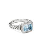 David Yurman Sterling Silver Novella Ring With Blue Topaz And Pave Diamonds