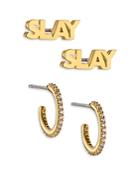 Aoja By Nadri Slaybelles Stud & Pave Hoop Earrings, Set Of 2