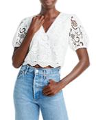 Aqua Lace Puff Sleeve Crop Top - 100% Exclusive