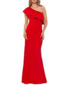 Aqua One Shoulder Ruffle Gown - 100% Exclusive