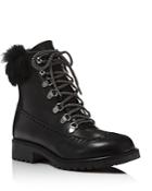 Charles David Rugby Leather And Rabbit Fur Lace Up Booties
