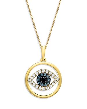 Bloomingdale's Blue, Black & White Diamond Evil Eye Pendant Necklace In 14k Yellow Gold - 100% Exclusive