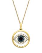 Bloomingdale's Blue, Black & White Diamond Evil Eye Pendant Necklace In 14k Yellow Gold - 100% Exclusive