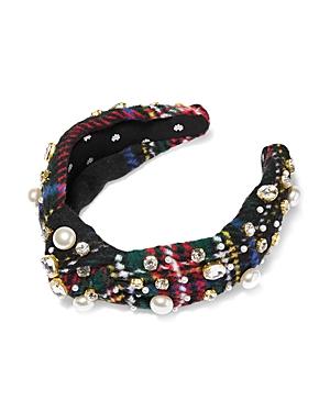Lele Sadoughi Faux Pearl & Crystal Flannel Knotted Headband
