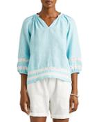 Lauren Ralph Lauren Linen Lace Trim Peasant Top