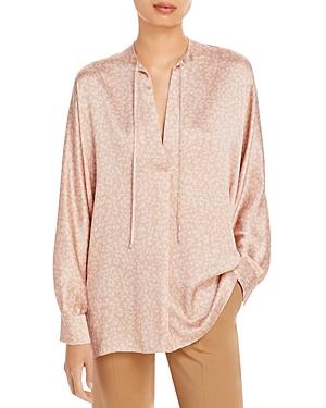 Vince Feathered Petal Tie Neck Silk Top