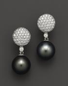 Cultured Tahitian Pearl And Diamond Drop Earrings In 14k White Gold, 11mm