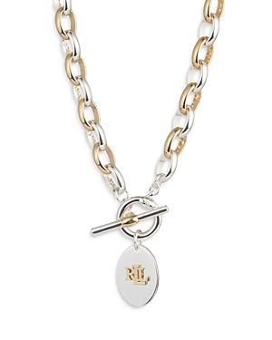 Lauren Ralph Lauren Two Tone Link Monogram Pendant Necklace, 17