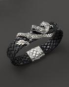John Hardy Men's Naga Sterling Silver Dragon Woven Black Leather Bracelet