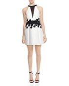Halston Heritage Floral-embroidered A-line Mini Dress
