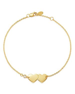 Bloomingdale's Diamond Double Heart Chain Bracelet In 14k Yellow Gold, 0.03 Ct. T.w. - 100% Exclusive