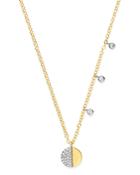 Meira T 14k Yellow & White Gold Half Pave Diamond Disc Necklace, 18