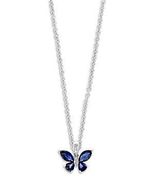 Bloomingdale's Blue Sapphire & Diamond Butterfly Pendant Necklace In 14k White Gold, 18 - 100% Exclusive